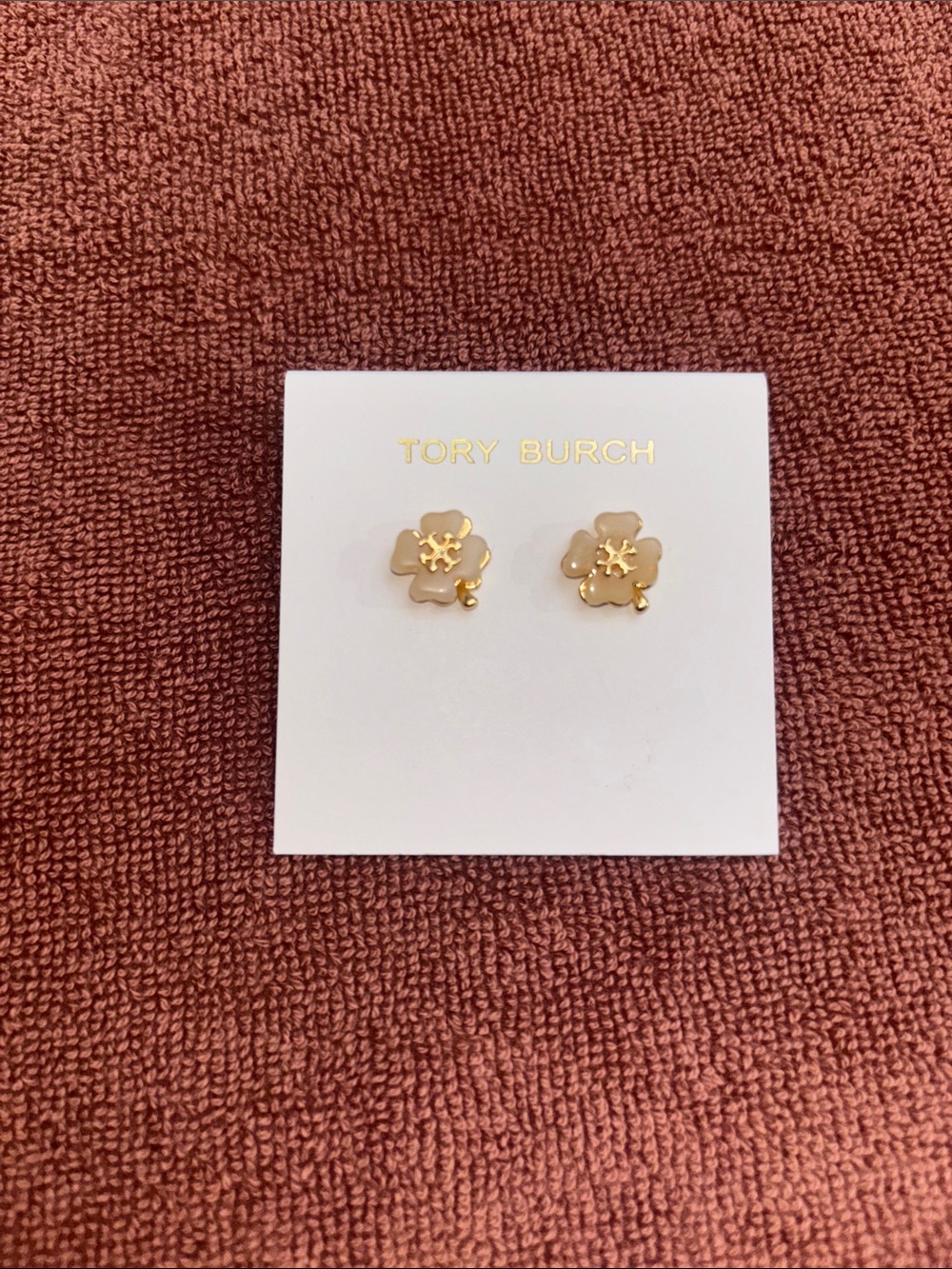 Tory Burch Gold and Peach Flower Stud Earrings